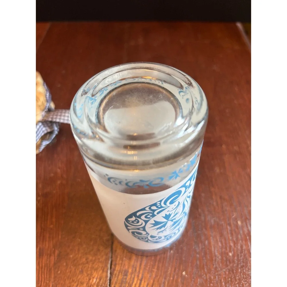 Vintage Frosted Blue Floral Medallion Drinking Glass Tumbler Mid Century Modern